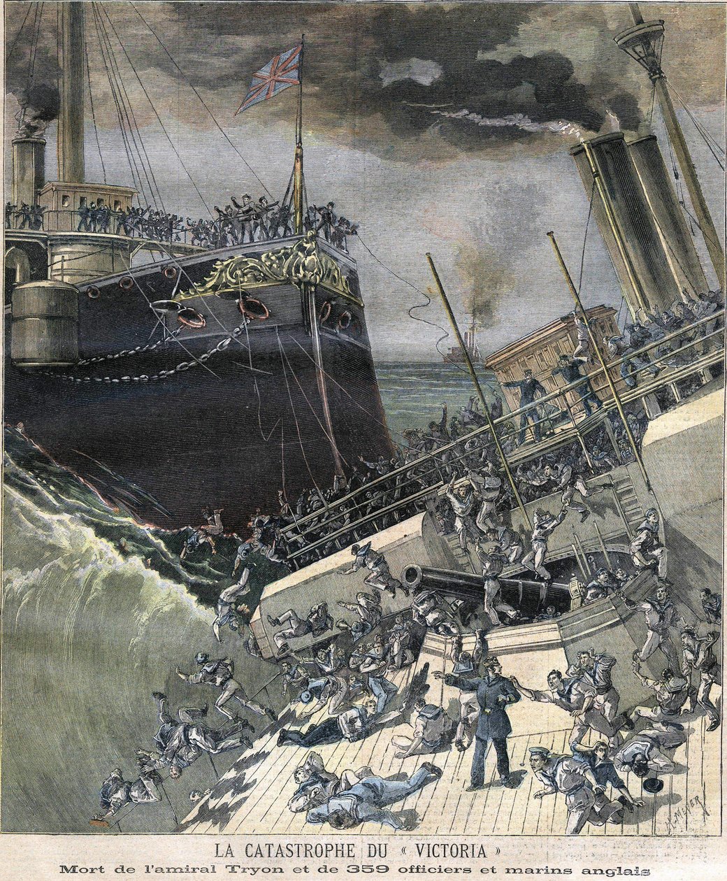 Katastrofen med slagskeppet "Victoria" 1893. Amiral Tryon och 359 officerare och engelsk sjömans död av Unknown artist