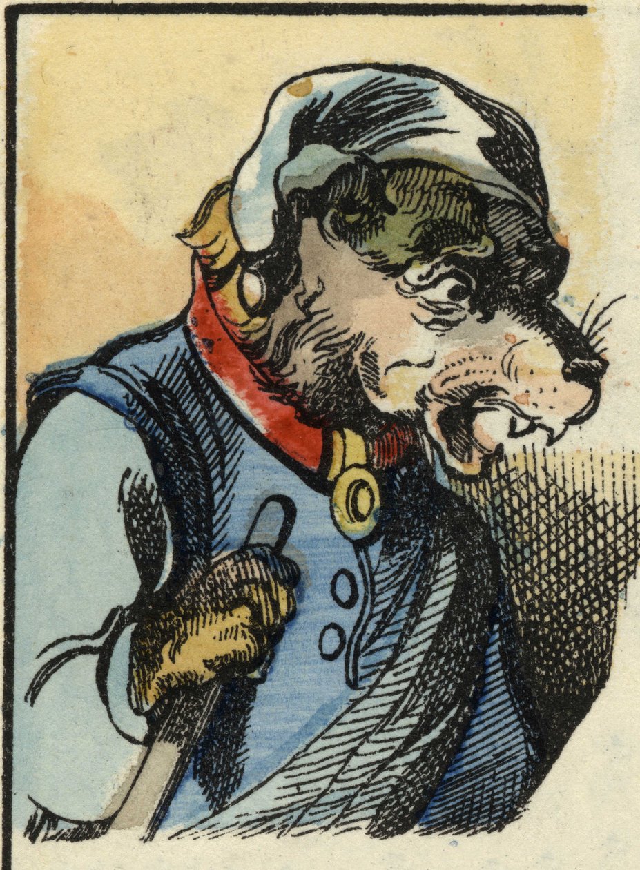 Hunden Medor. Illustration av berättelsen "Bon medor och lilla Chevrette". I "" Sagor från hemmet för de minsta"". Anonym gravyr från 1800-talet. av Unknown artist