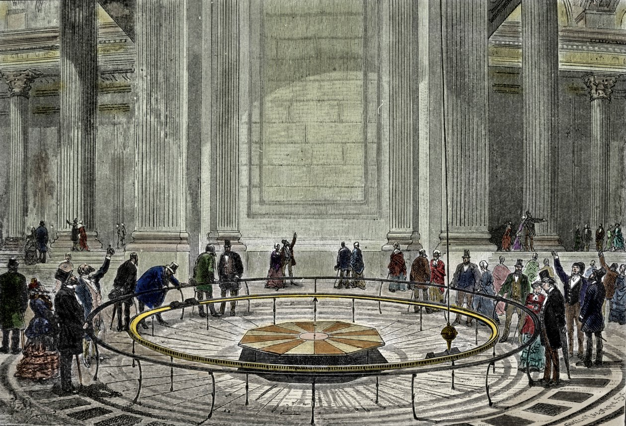 Den berömda upplevelsen av pendeln av Leon Foucault 1851 som visar jordens rotation vid Pantheon i Paris. av Unknown artist