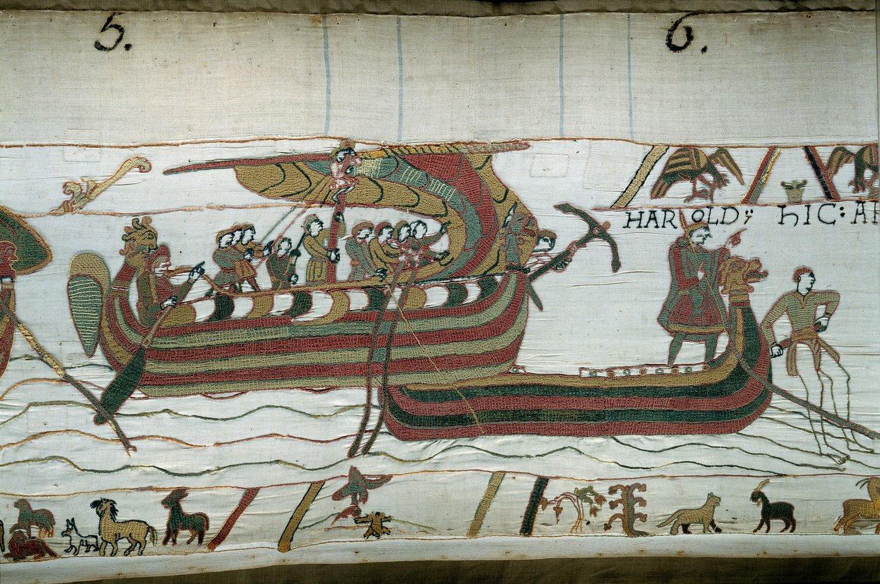 Harolds flotta, som kom för att informera hertigen av Normandie Vilhelm Erövraren (1027-1087) att han kommer att bli efterträdare till Englands krona vid Edoaurd Bekännarens död, fångas i det storm som kastar den på kusterna av greve Guy de P av Unknown artist