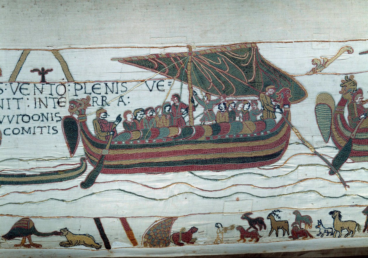 Harolds flotta, som kom för att informera hertigen av Normandie Vilhelm Erövraren (1027-1087) att han kommer att bli efterträdare till Englands krona vid Edoaurd Bekännarens död, fångas i det storm som kastar den på kusterna av greve Guy de P av Unknown artist
