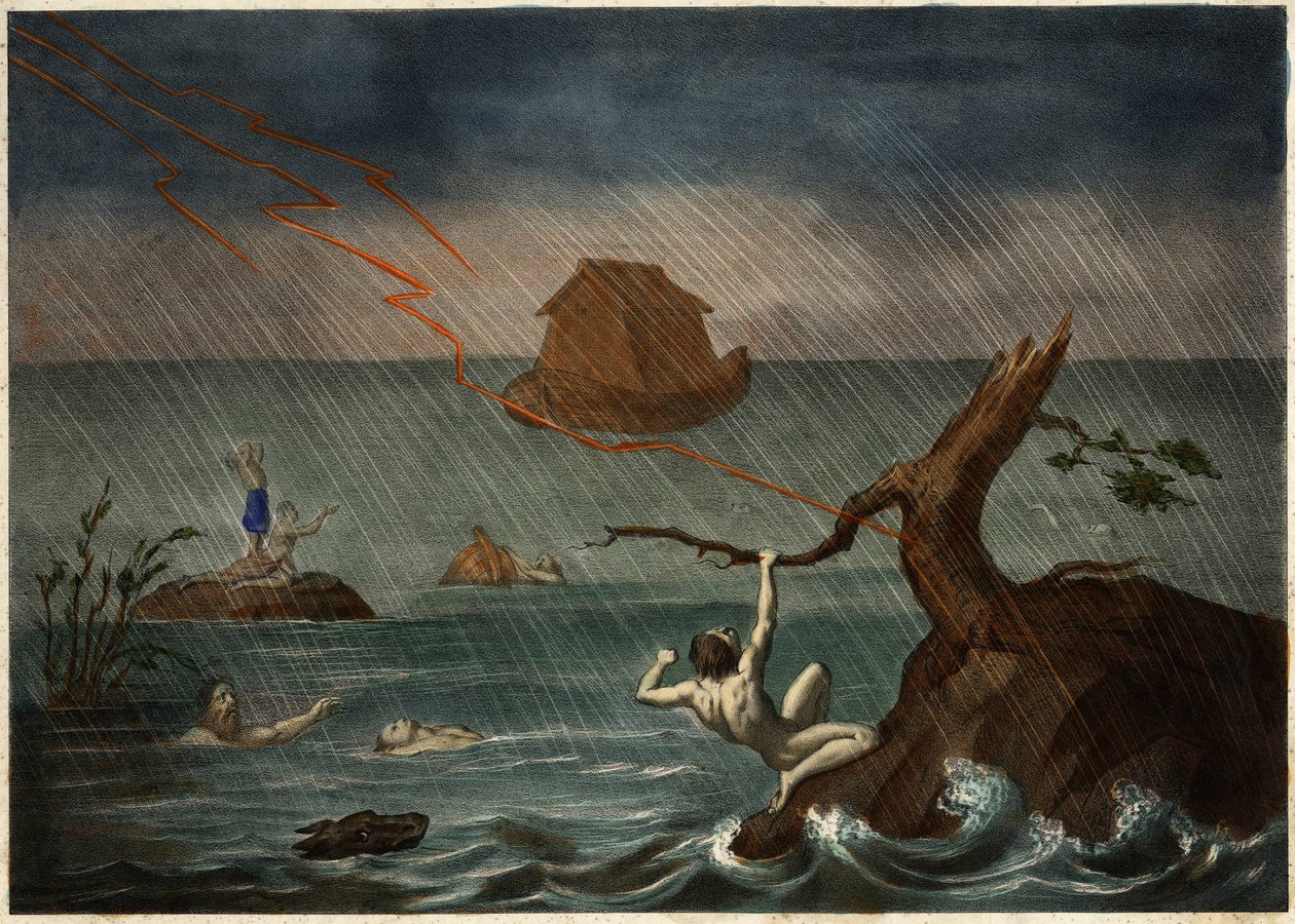 Floden med Noaks ark i fjärran. Anonym gravyr från mitten av 1800-talet. av Unknown artist