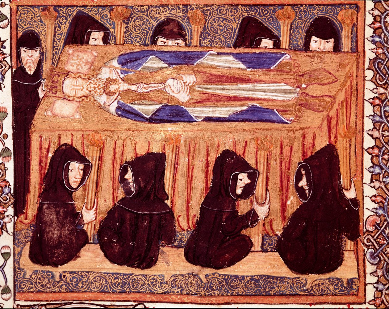 Begravningen av en miniatyrkung från manuskriptet "" Liber regalis"" Pamplona från 1300-talet, Navarras arkiv av Unknown artist