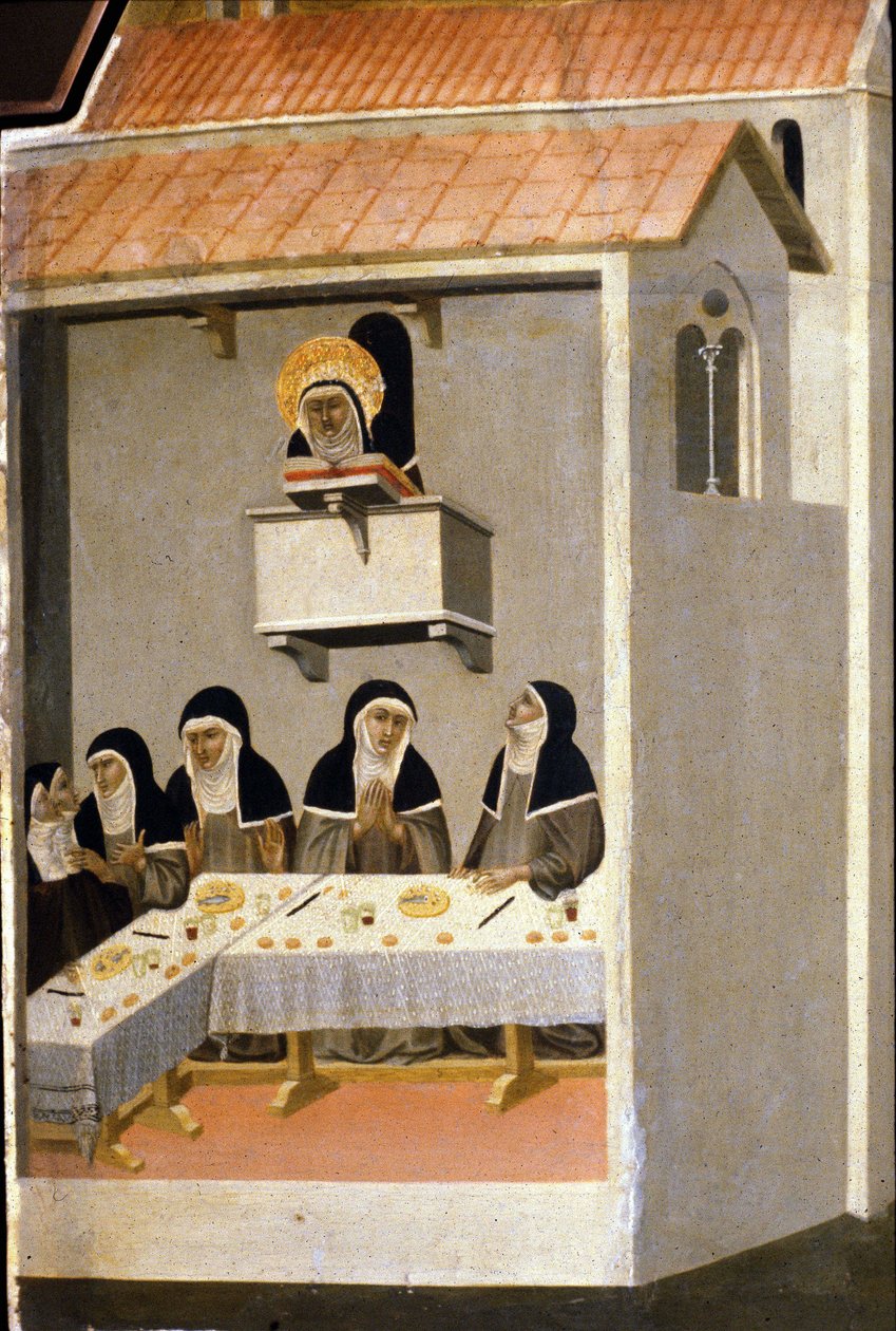 De goda systrarna äter fisk. 1200-talet. av Unknown artist