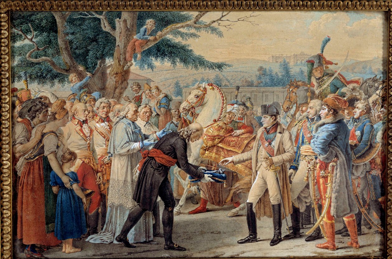 Överlämnandet av Wiens nycklar till Napoleon I (1769-1821) Kejsaren återvände till den österrikiska huvudstadens desertee av Francois II av Habsburg den 14/11/1805. 1800-tals gobeläng. Ile D