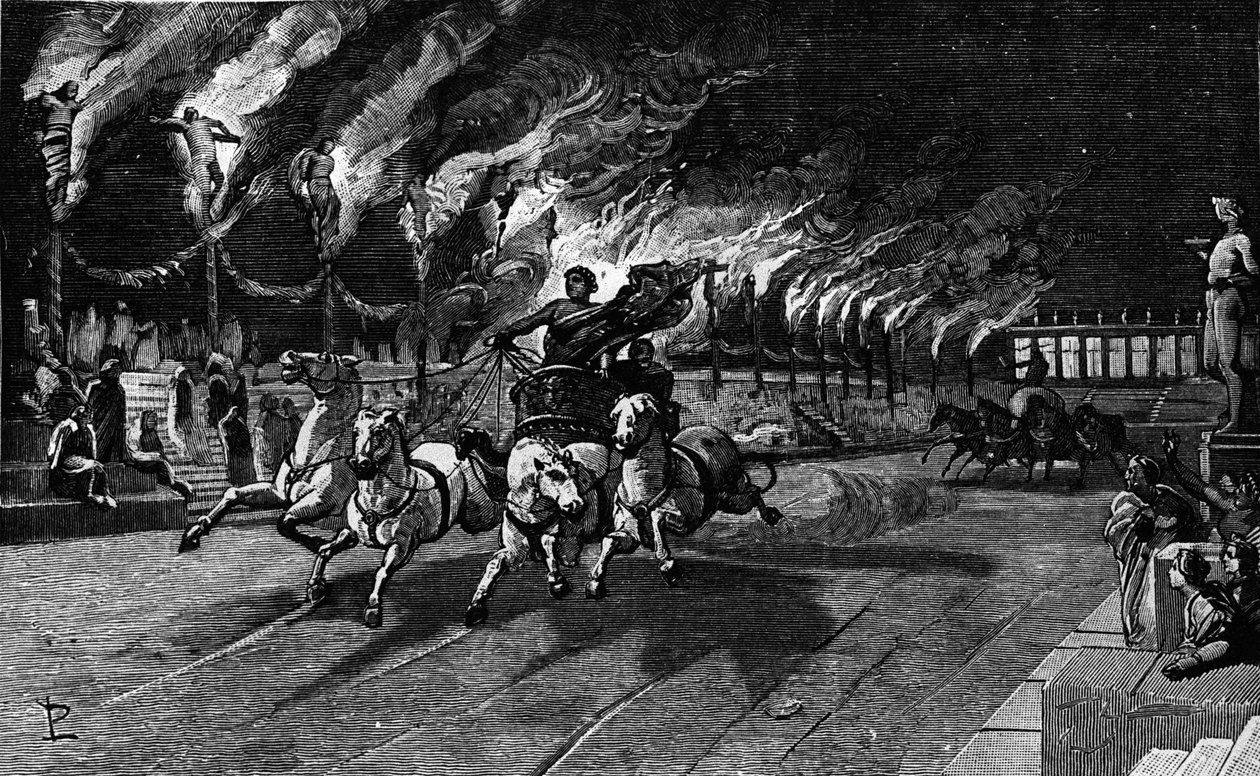 Den mänskliga facklan från Neron (Nerone 37-68) på cirkusen. av Unknown artist