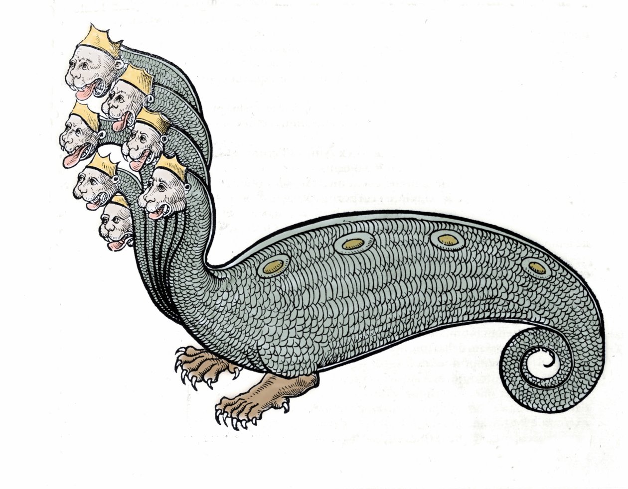 Hydran med de sju huvudena är en vattenorm med en hundkropp. av Unknown artist