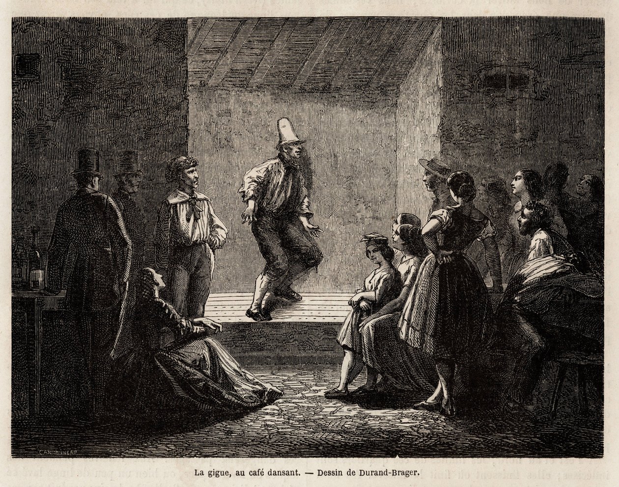 Skakan, på ett dansande kafé, teckning av Durand Brager, för att illustrera En utflykt till Londons fattiga stadsdelar 1862, av L.Simonin. Gravyr i "" Le tour du monde"", redigerad av Edouard Charton av Unknown artist