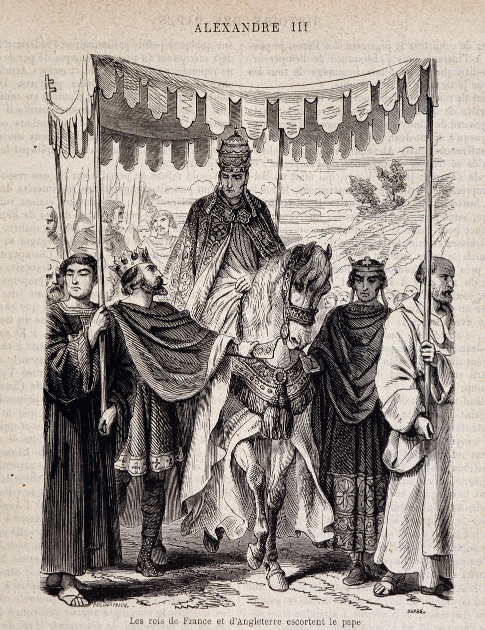 Frankrikes kungar Ludvig VII den unge (1120 - 1180) och England eskorterar påven Alexander III - i "Histoire des popes"", n.d. av Unknown artist
