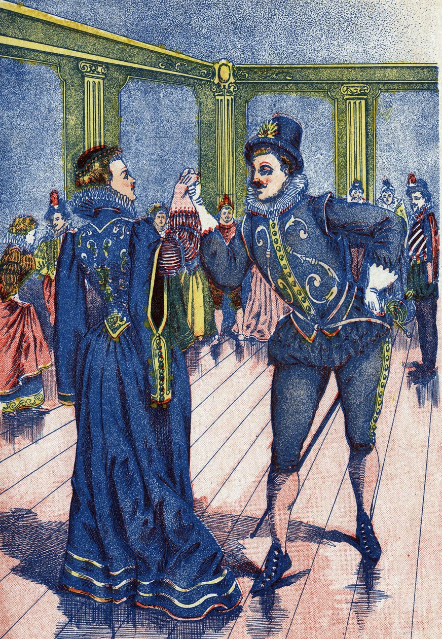 Kungasonen får Askungen att dansa. Illustration till "" Askungen", berättelse av Charles Perrault (1628-1703), fransk författare. Bildspråk Marcel Vagne, Jarville Nancy, odaterad (slutet av 1800-talet). av Unknown artist