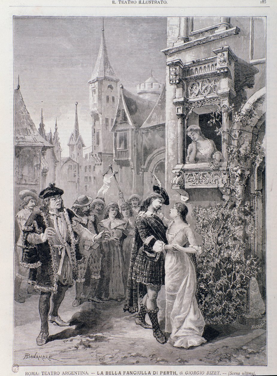 Den sista scenen av The Fair Maid of Perth, opera av Georges Bizet, på Teatro Argentina i Rom av Unknown artist