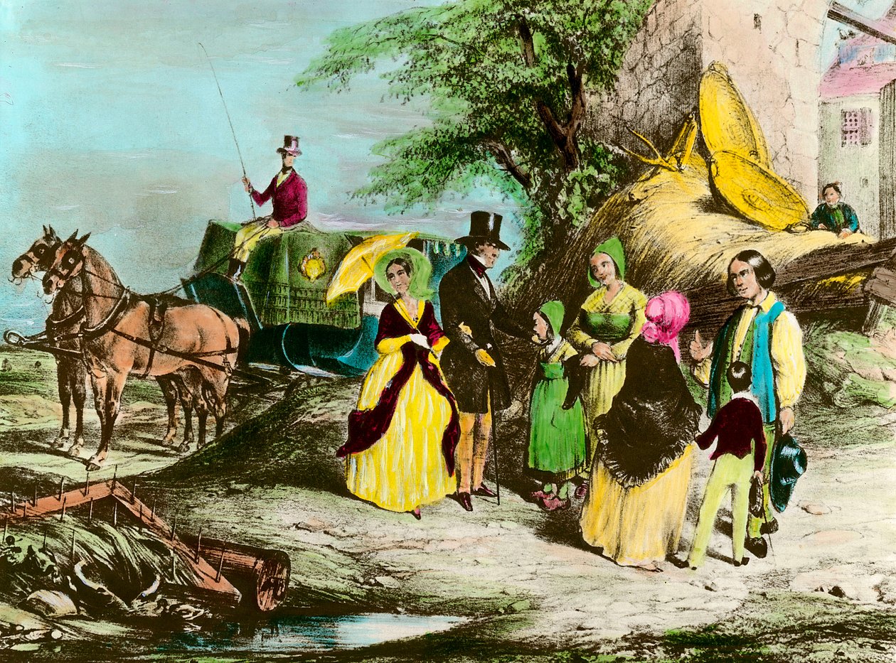 Herren och hans bonde Godsmästaren besöker bönderna. Gravyr av privatsamlingen från 1800-talet av Unknown artist