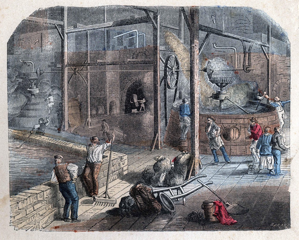 Tillverkning av öl. 1800-talsillustration. Bianchetti samling. av Unknown artist