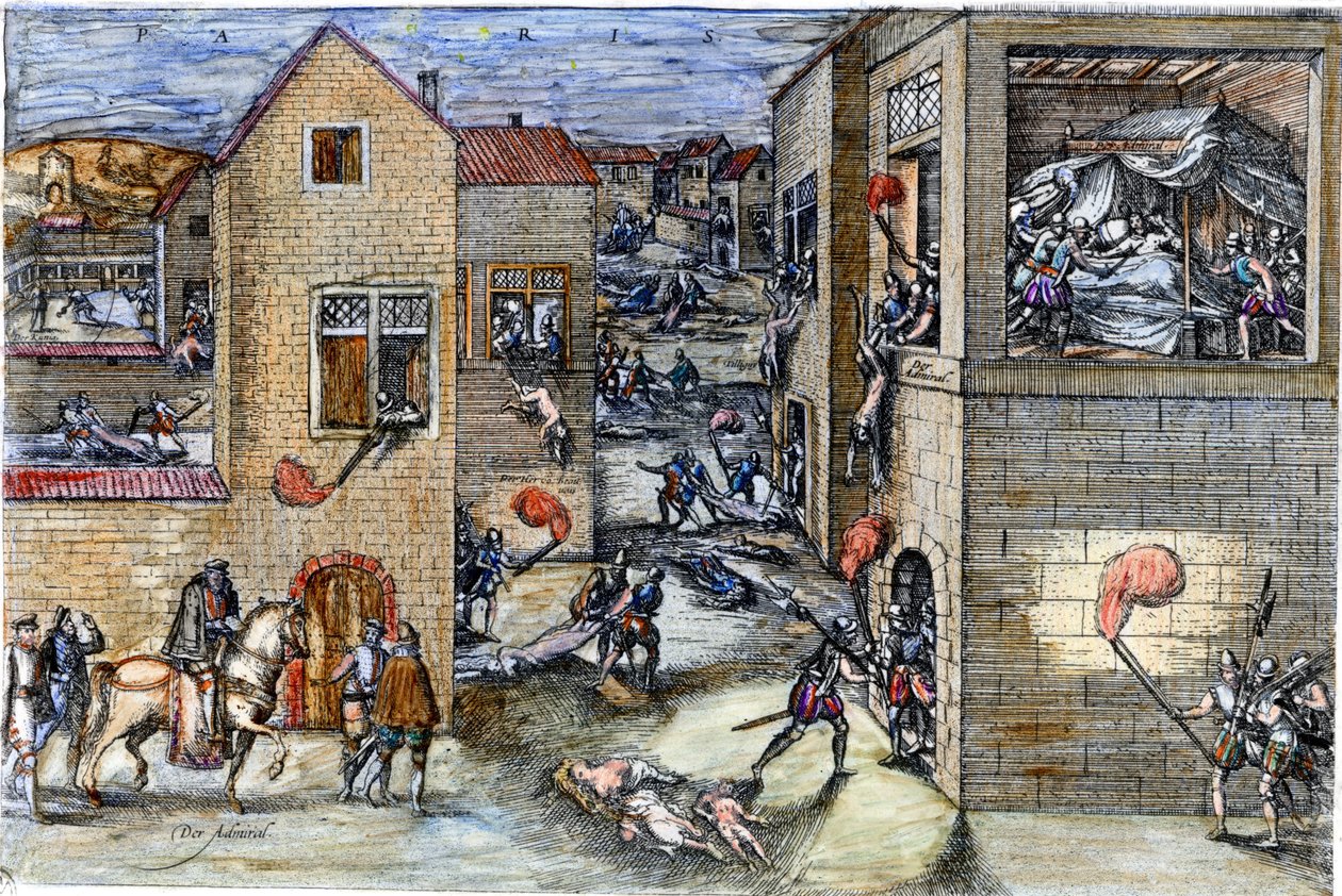 Massakern på Saint Barthelemy (1572). gravyr av 1600-talet. av Unknown artist