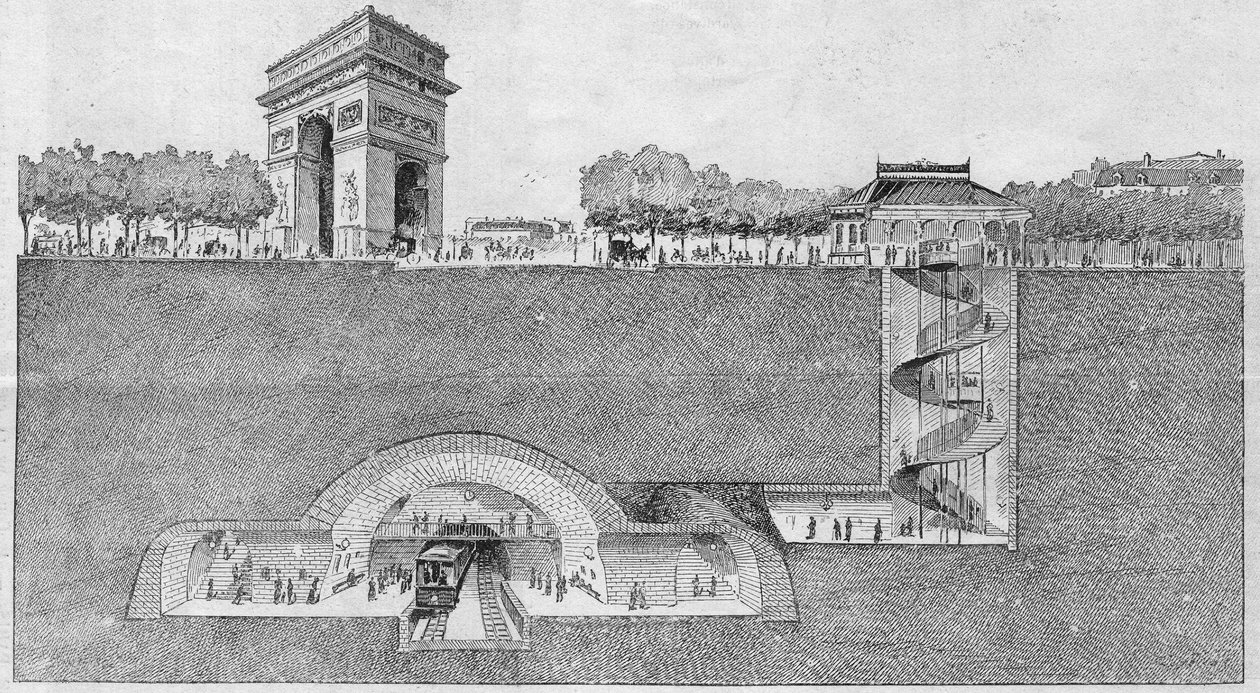 Tunnelbanestationen "" Etoile"" i Paris. Gravyr från 1895. av Unknown artist