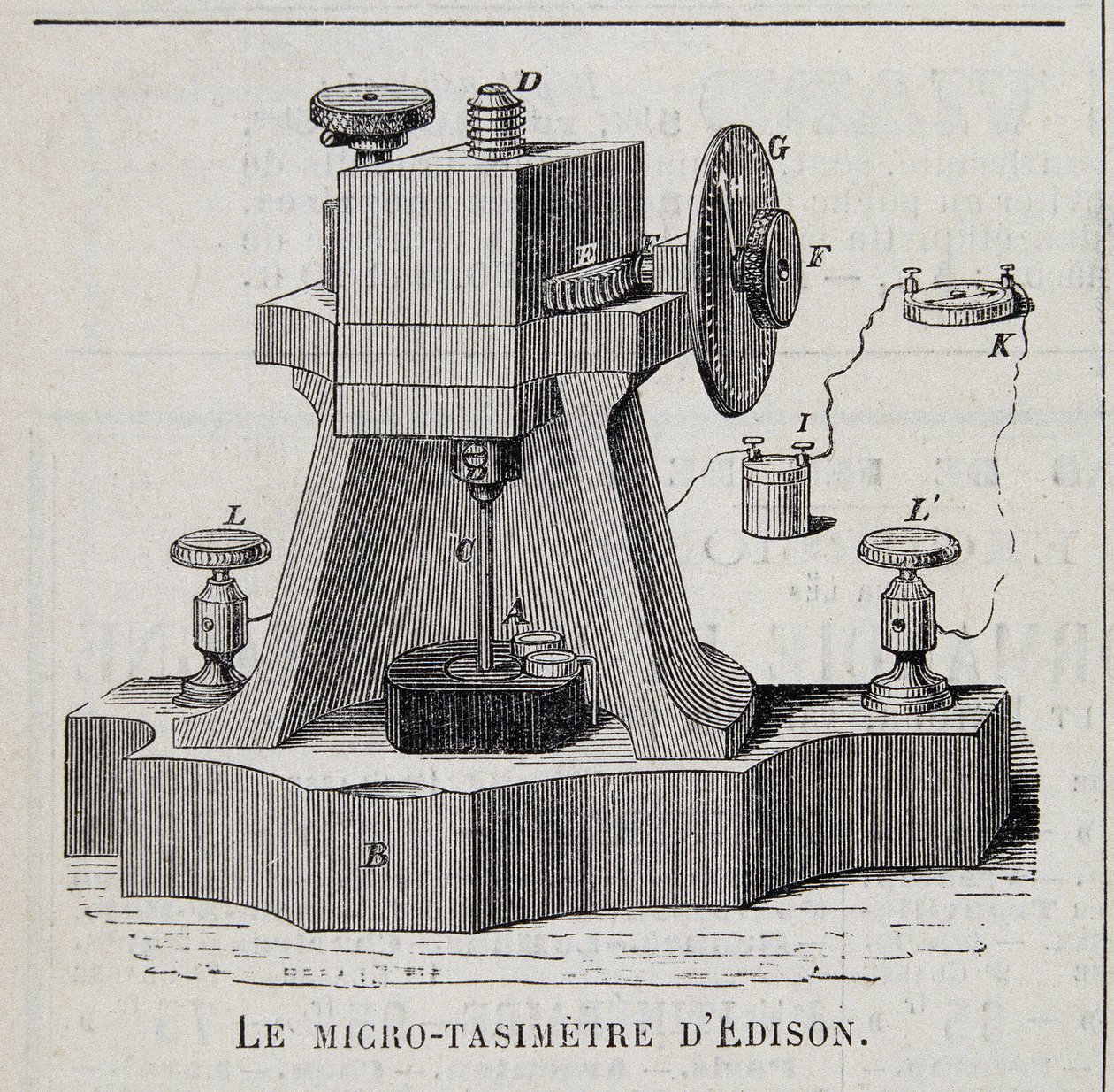 Edisons mikro-tasimeter - gravyr, sent 1800-tal av Unknown artist