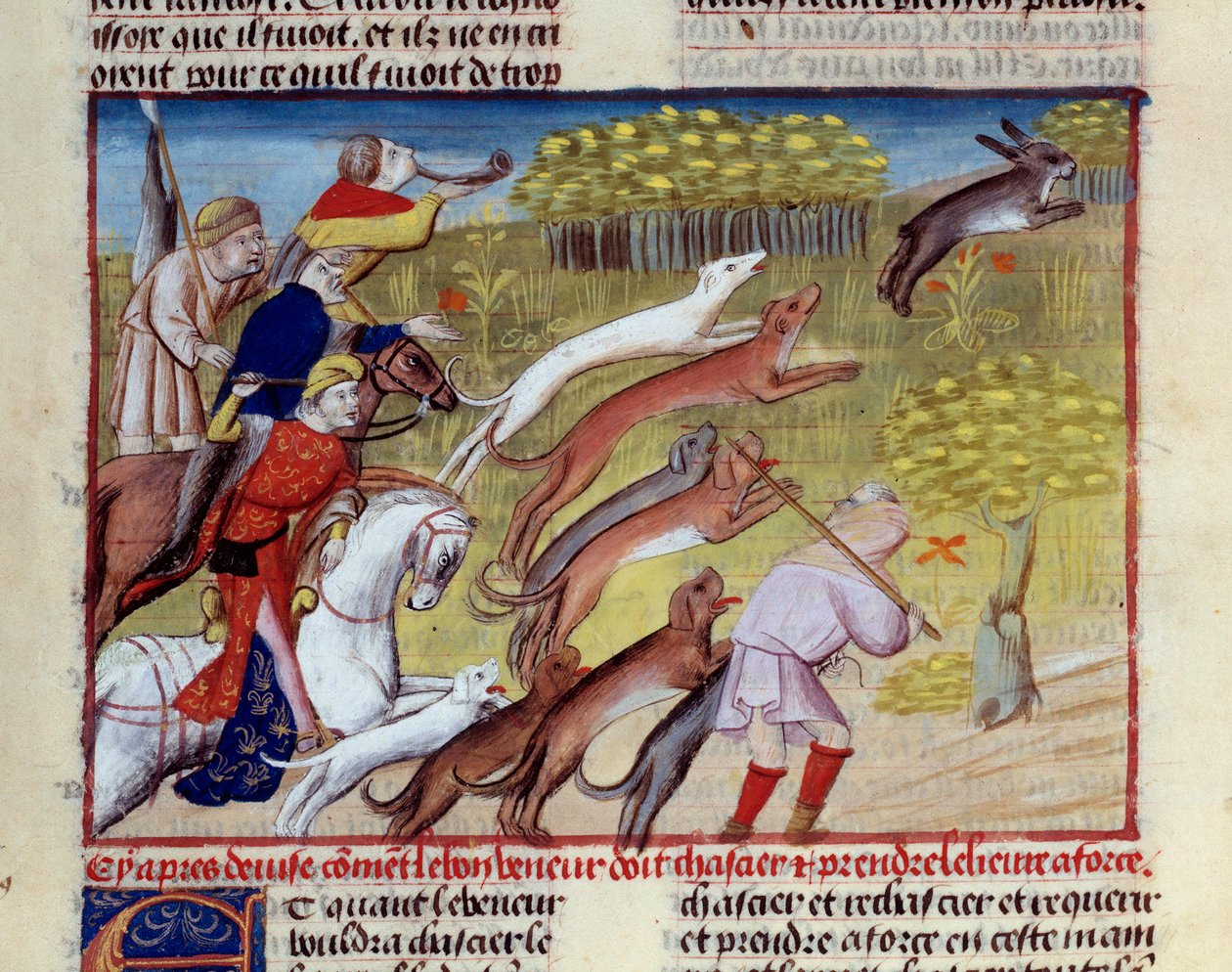 Miniatyrharejakten från "" The book of hunting"" av Gaston III Phoebus, greve av Foix, Lord of Bearn (1331-1391) av Unknown artist