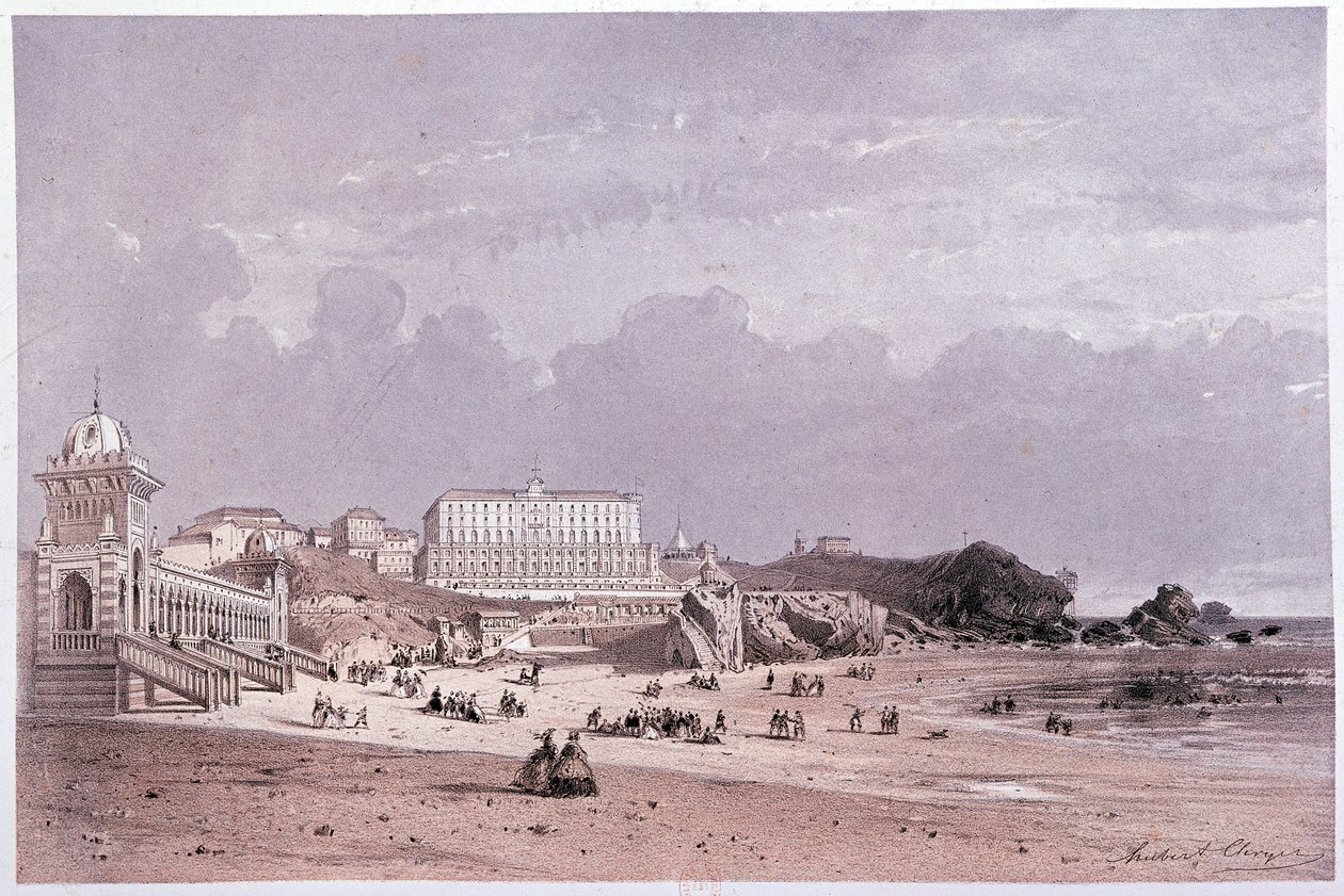 De nya baden i Cote des Fools och kasinot i Biarritz, sd. 1800-talet av Unknown artist