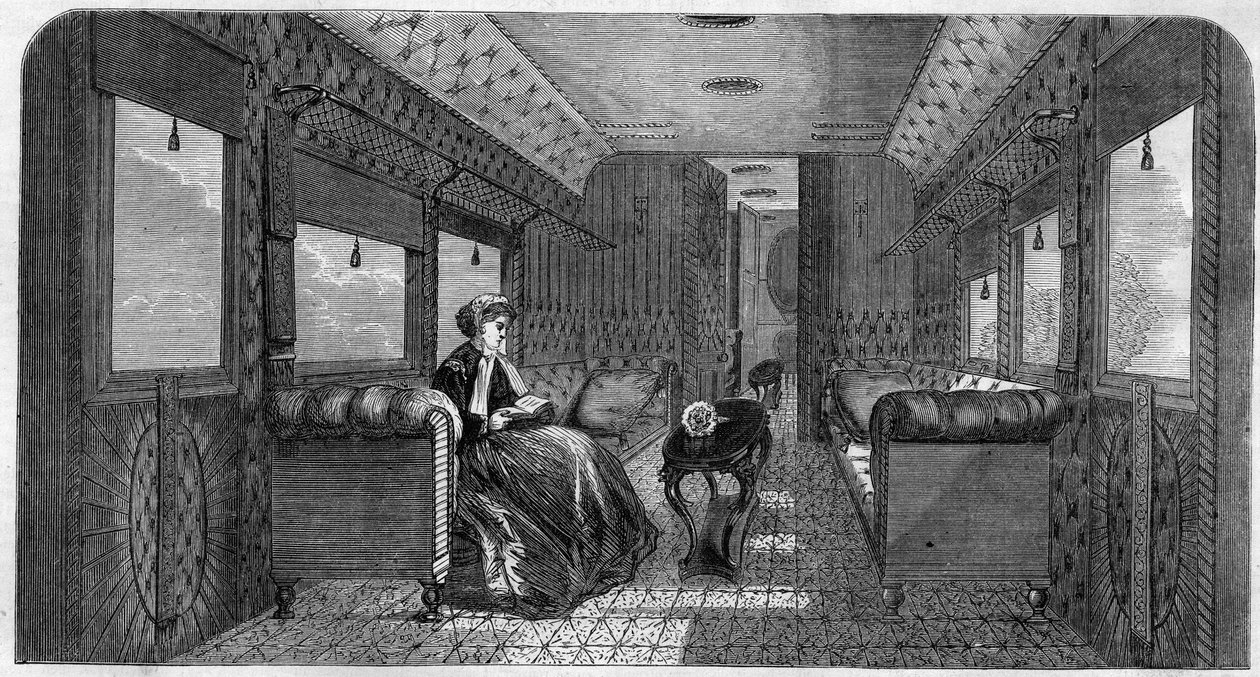 Hennes majestät Princess of Wales nya bil för hennes tågresa. Gravyr i "The Illustrous Universe" av Unknown artist