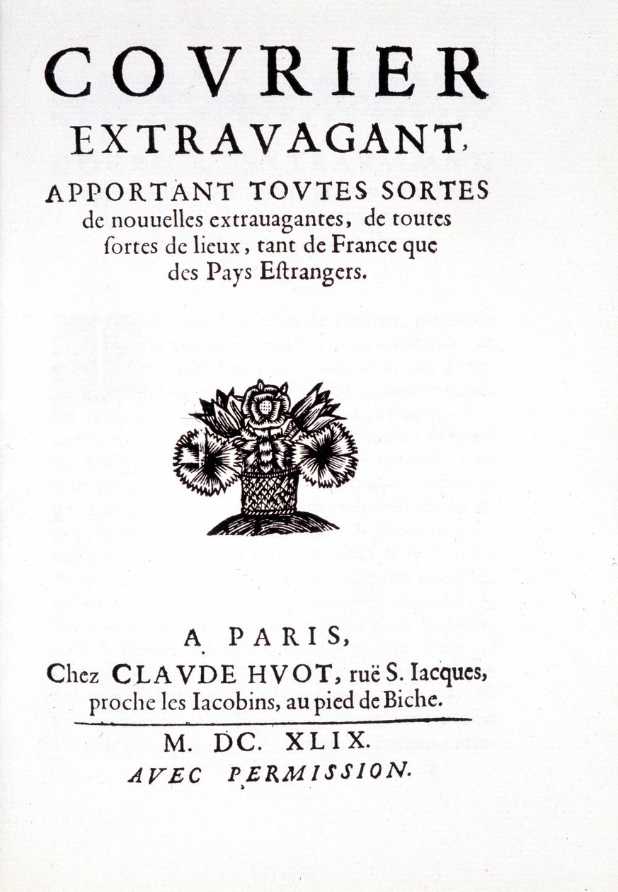 Den av "" Courier extravaganta som ger alla möjliga extravaganta nyheter, från alla möjliga platser, både från Frankrike och från Pays Etrangers", i Paris Chez Claude Huot av Unknown artist
