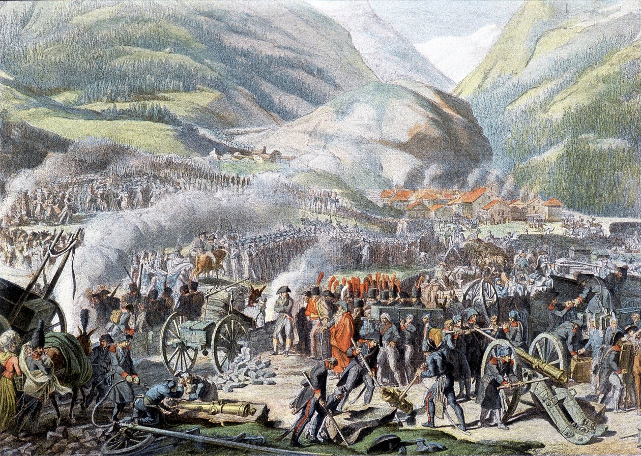 Napoleonska arméns passage av berget St Bernard den 16 maj 1800 - litografi av Unknown artist