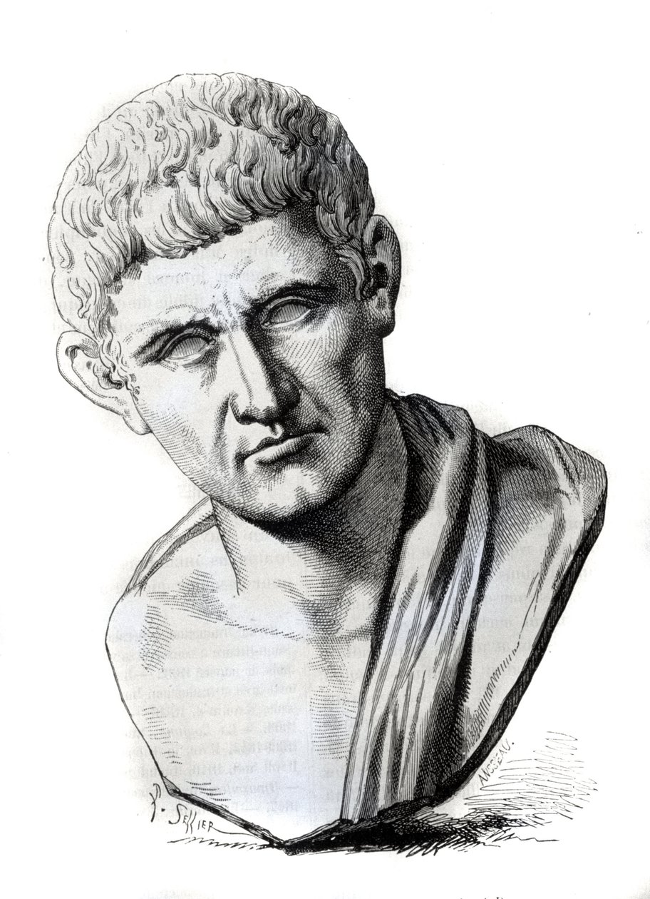 Filosofen Aristoteles (384-322 f.Kr.) efter en skulptur av Palazzo Spada i Rom. Gravyr 1800-talet av Unknown artist