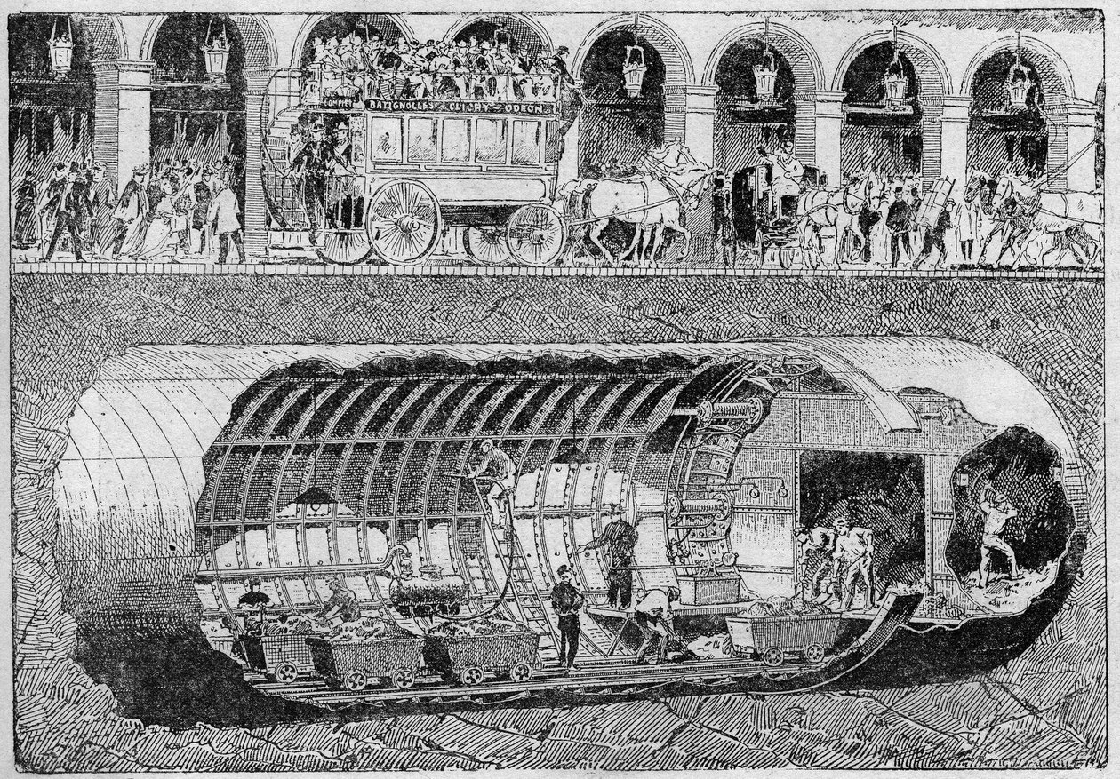 Genomborrningen av vägen under Rivolis gata 1895. av Unknown artist