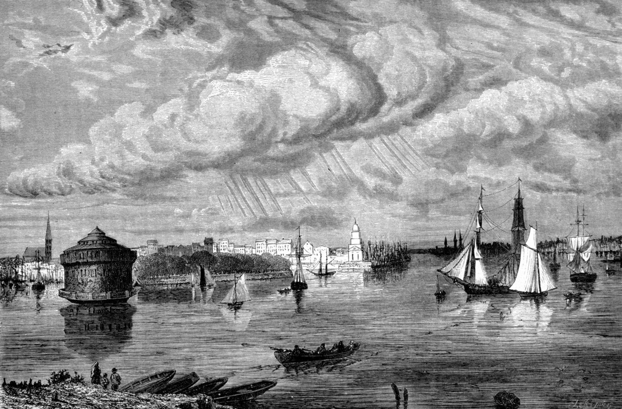 Hamnen i New York omkring 1860. av Unknown artist