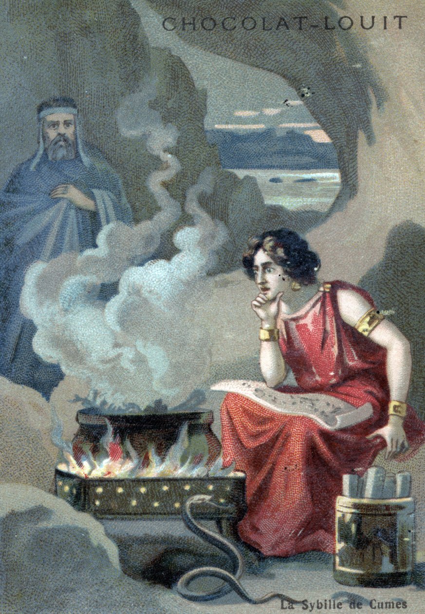 Prästinnan Cumes sibyllan som ledde det apolloniska oraklet i Cumae, en grekisk koloni nära Neapel i Italien av Unknown Artist