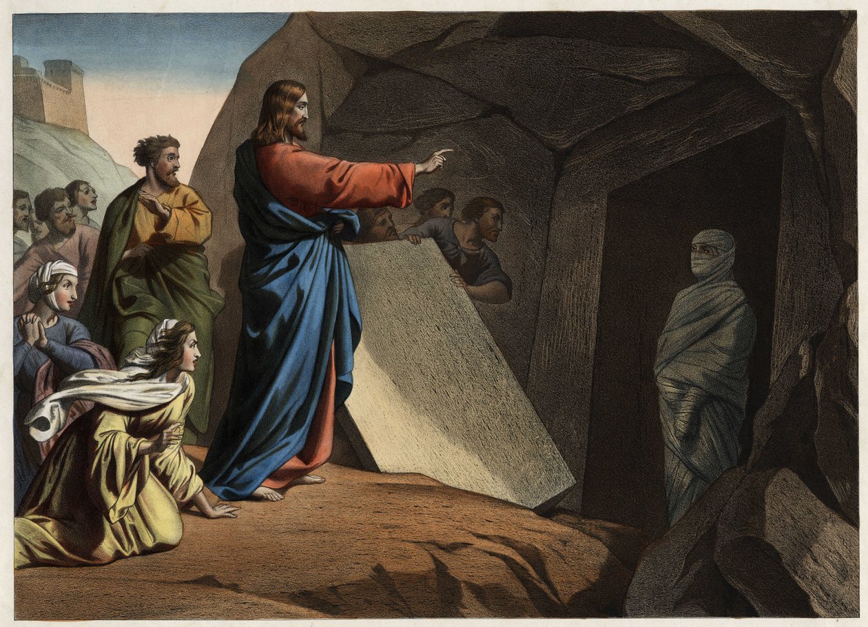 Lasarus uppståndelse. Anonym gravyr från mitten av 1800-talet. av Unknown artist