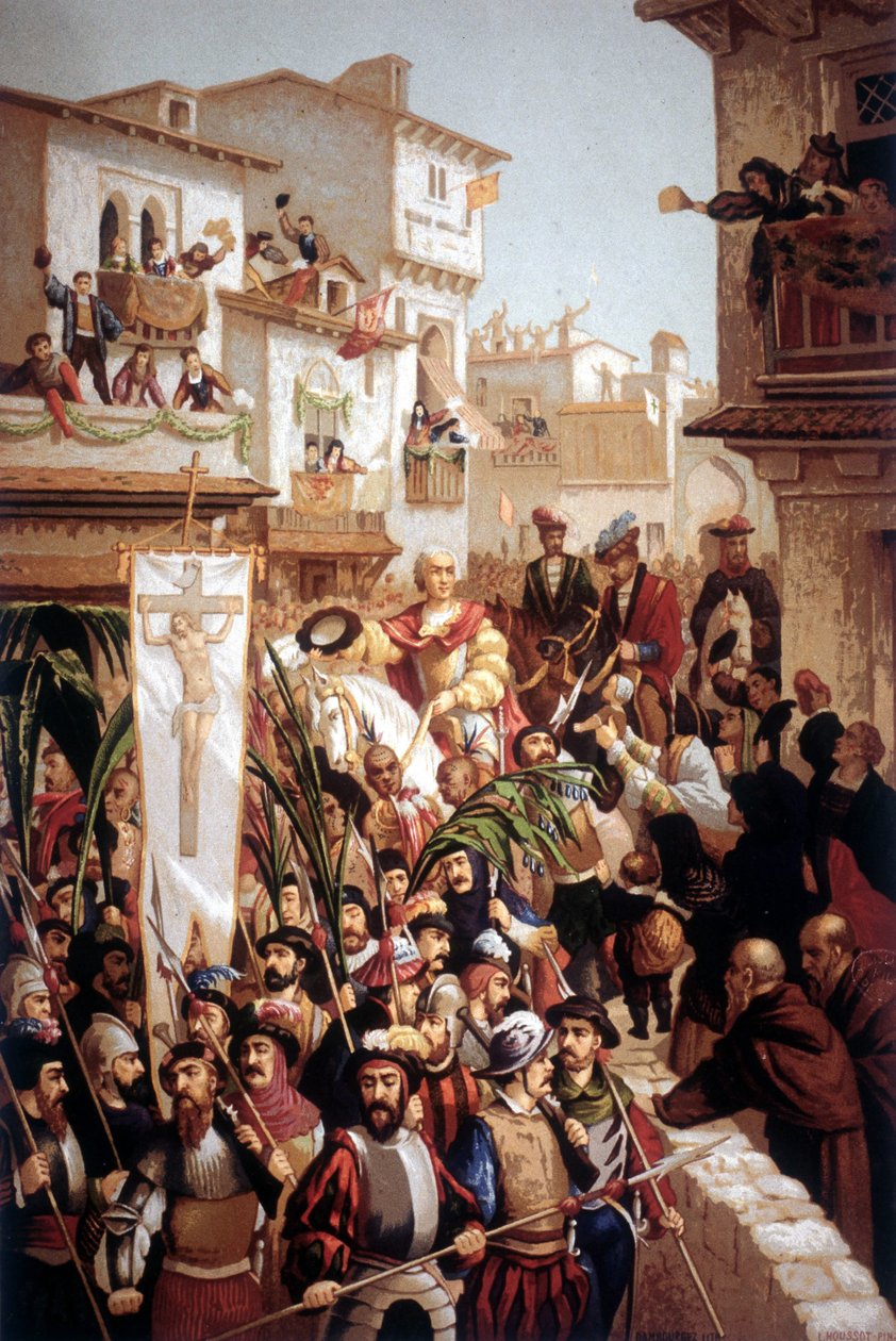 Christopher Columbus (1451-1506), sjöfarare av italienskt ursprung, återvände till Spanien 1493. av Unknown artist