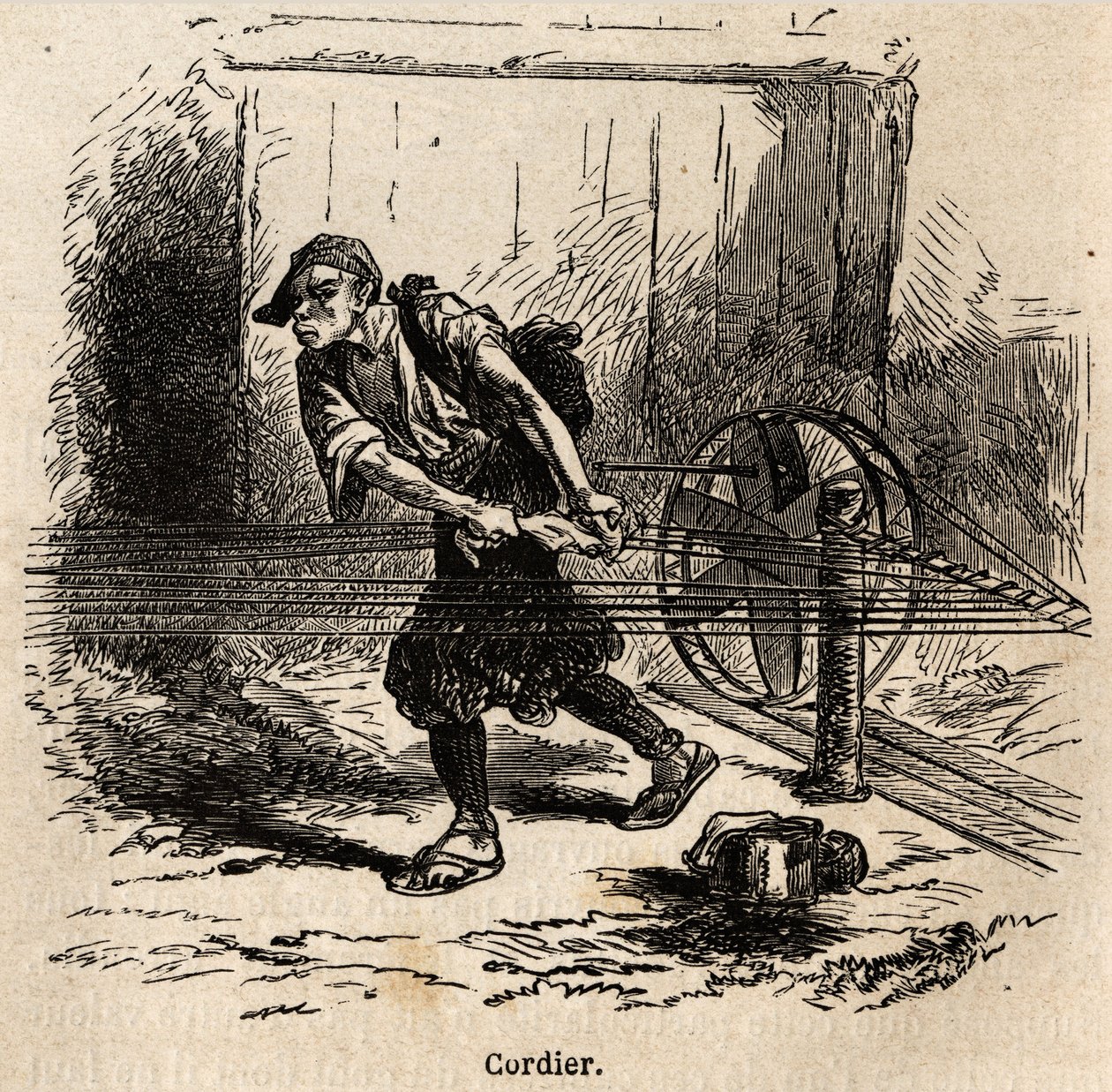 Repslagaren. Gravyr för att illustrera resan till Japan 1863-1864, av Aime Humbert, minister för Schweiziska edsförbundet, i "Le tour du monde, nouveau journal des voyages", publicerad under ledning av Edouard Charton av Unknown artist