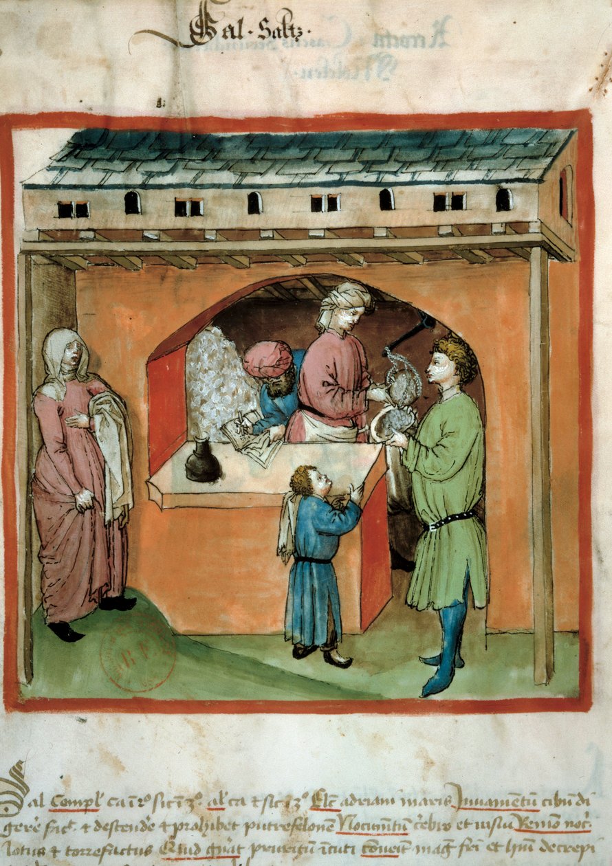 Salthandlaren Eluminure från handeln med medicin och diet "" Tacuinum sanitatis"" av Unknown artist