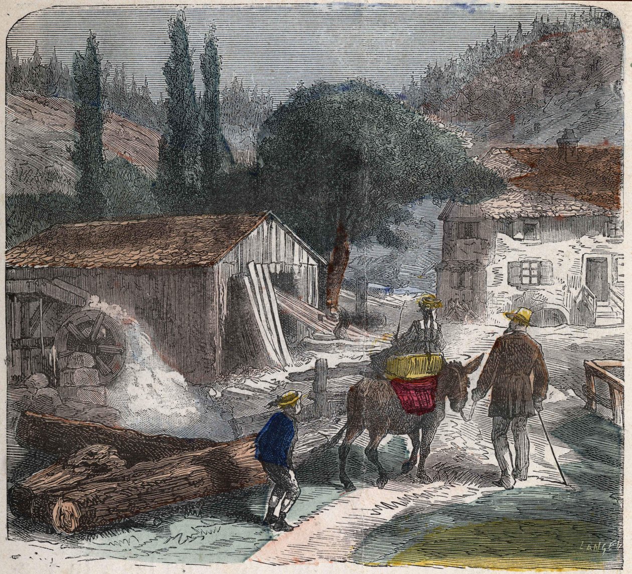 Sågverket. 1800-talsillustration. Bianchetti samling. av Unknown artist