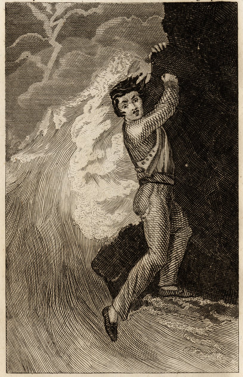Robinson Crusoes skeppsvrak, gravyr insatt i "The adventures of Robinson Crusoe" av Daniel Defoe (1660-1731), edition la librairie d