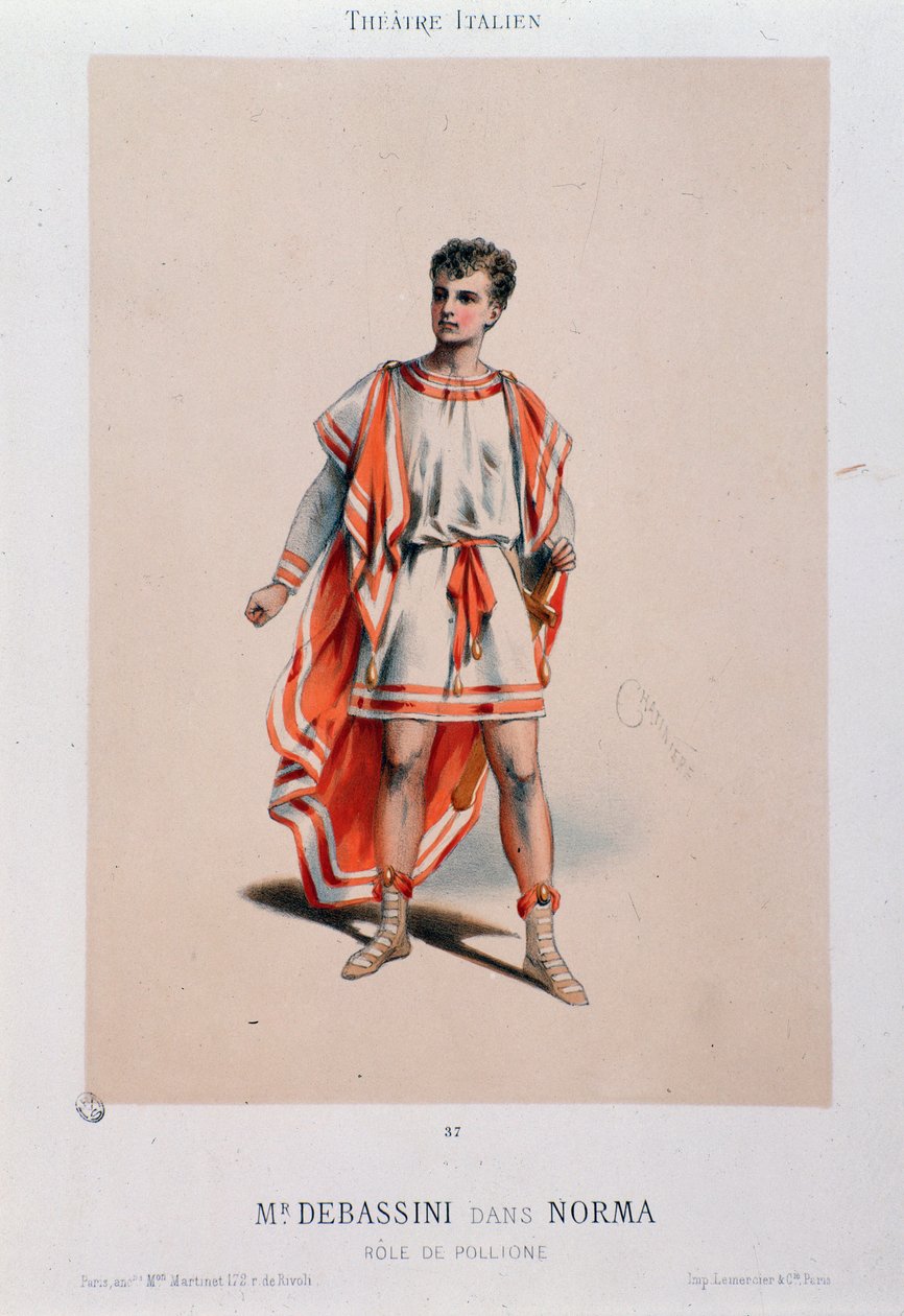 Sångaren Achille De Bassini framför Pollione i operan La Norma av Unknown artist