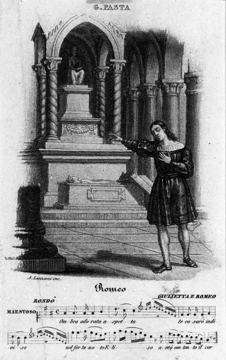 Sångerskan Giuditta Pasta (1797-1865) tolkar Romeo i "Juliet and Romeo" av Nicola Antonio Zingarelli (1752-1837) av Unknown artist