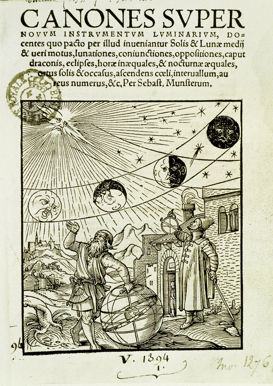 Solens och månens rörelser observerade av astronomer - framsidan av boken "" Super Canones"" av Unknown artist