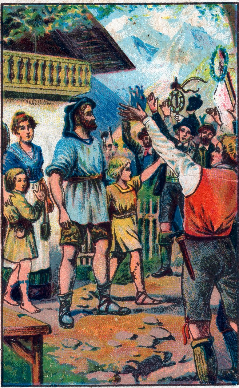 Hyllningen av konfederationen till Guillaume Tell (William Tell) (legendariska hjältar från schweizisk självständighet) Kromolitografi från det sena 1800-talet. av Unknown artist