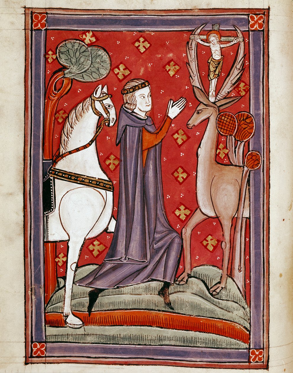 Synen av Saint Eustatius Saint Eustachius vänd mot ett rådjur som bär en bild av Kristus korsfäst mellan hans skogar. Miniatyr från ett 1200-talsmanuskript. Biblioteca Marciana, Venedig av Unknown artist