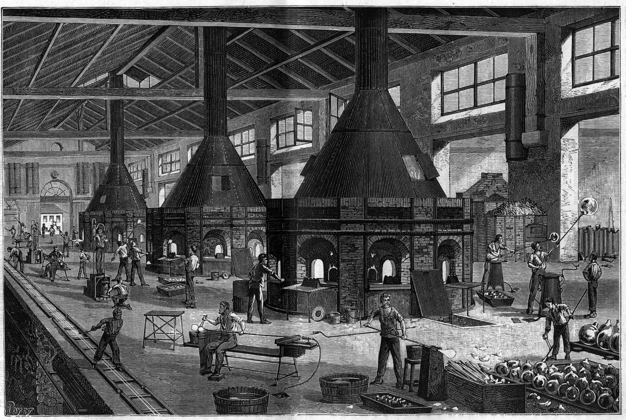 Hela glasföremålet från bröderna MM Appert, som visar arbetet med den nya processen att blåsa glas med luftkompresser. av Unknown artist