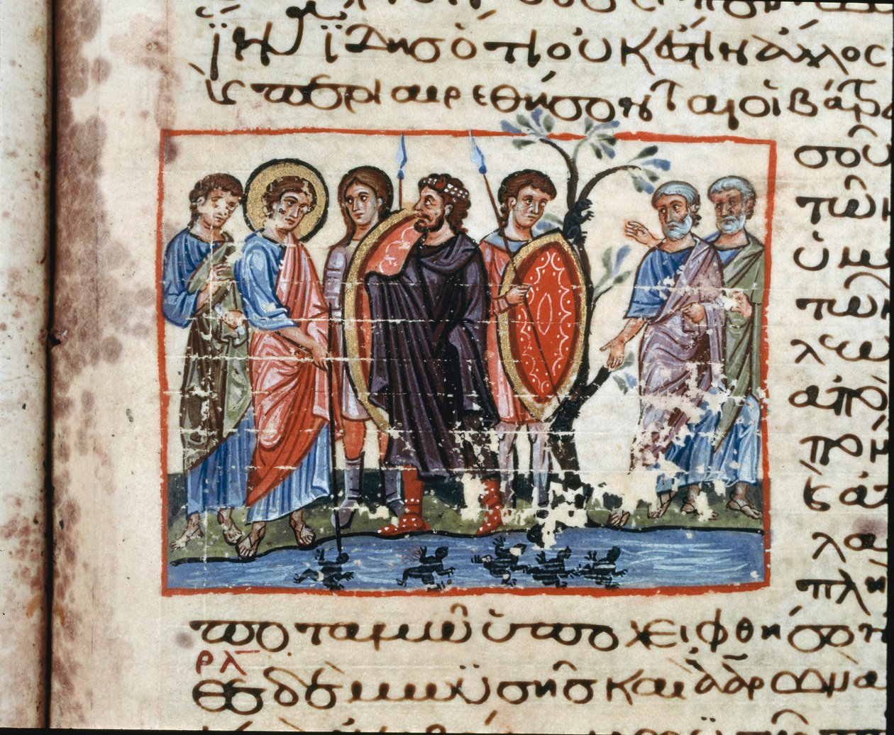 The Wounds of Egypt: The Invasion of the Frogs Miniature från "" Codex of the Octateuch of Serail"" (ms.8 eller Seraglio Octateuch) 1100-talets Topkapi Sarayi Museum Library Istanbul av Unknown artist