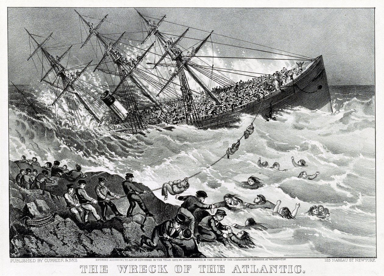 Vraket av RMS Atlantic transatlantic ocean liner of the White Star Line, vid kusten av Nova Scotia av Unknown artist