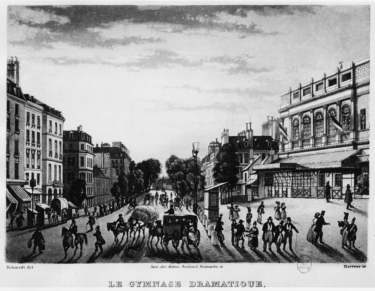 Teater: Dramatiska gymnastiksalen Boulevard Bonne Nouvelle - gravyr av Unknown artist