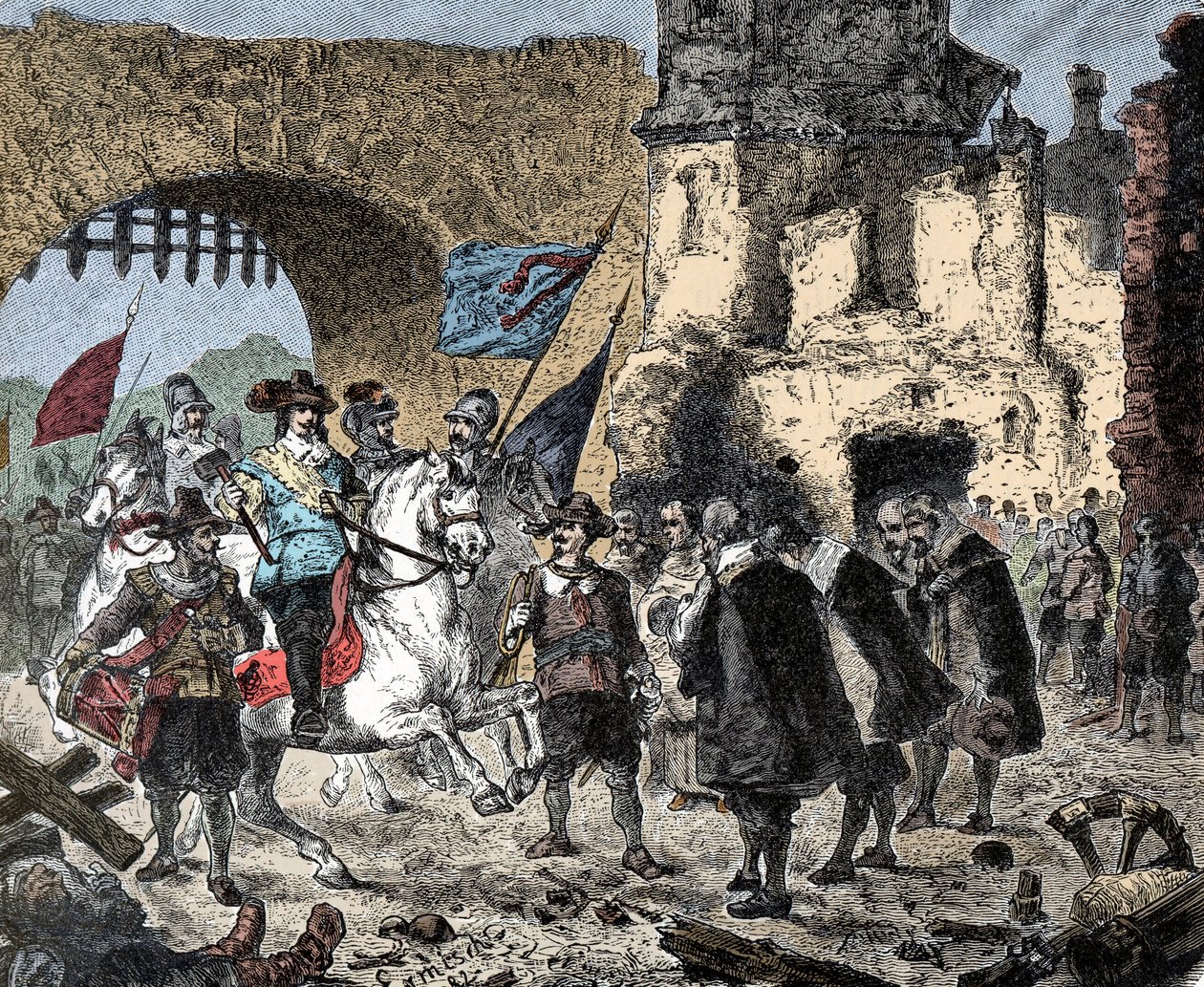 Trettio år gammal: General Bernard av Sachsen Weimar (Sachsen-Weimar) (1604-1639) mellan segrande vid Breisach (Tyskland) - Bernhard av Weimar inresa Breisach - av Unknown artist