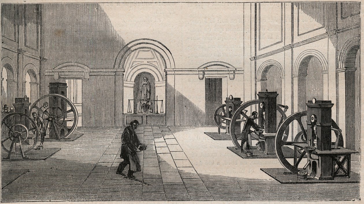 Thonnelier monetär press på La Monnaie i Paris - gravyr från 1877 av Unknown artist