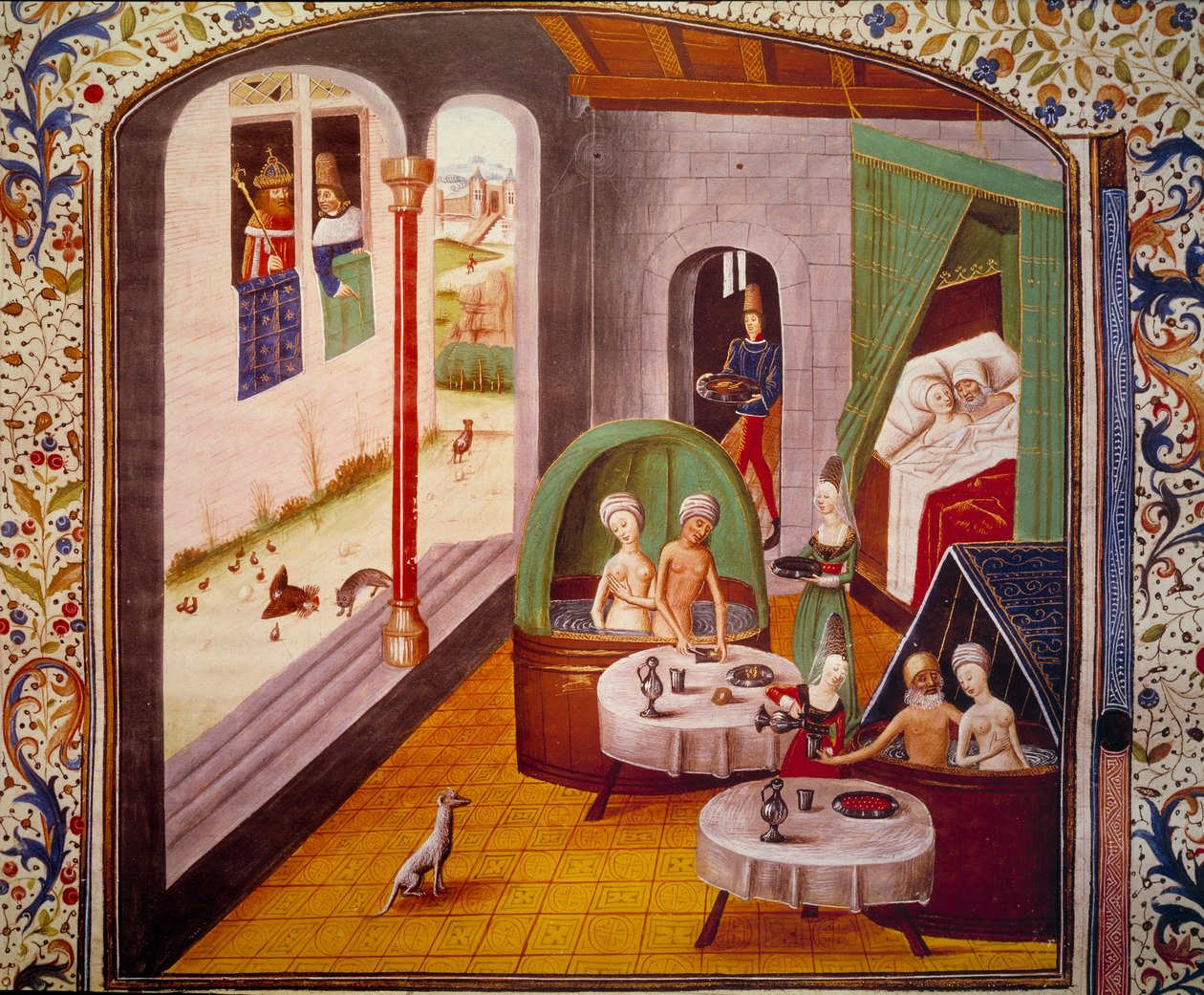 Miniatyr. Inuti ett "badhus" under medeltiden av Unknown artist