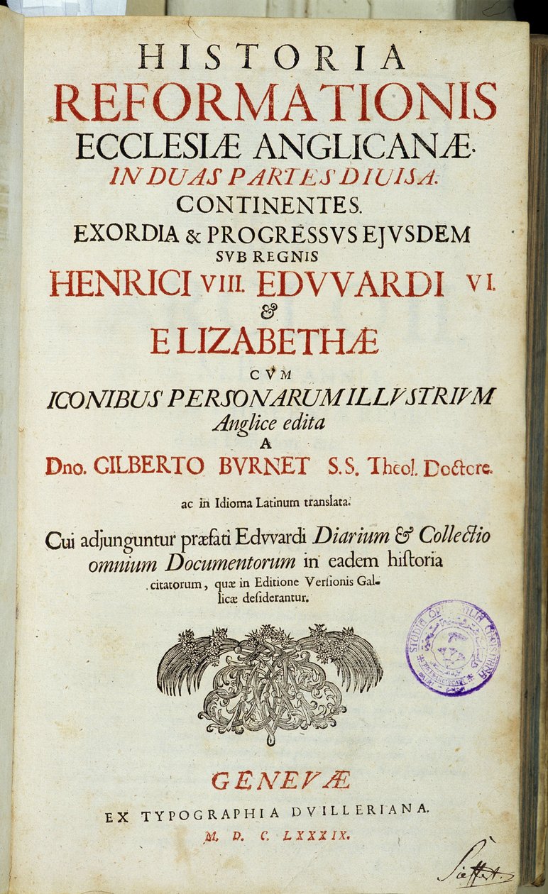 Titelsida "Historien om den anglikanska kyrkans reformation...", Genève av Unknown artist