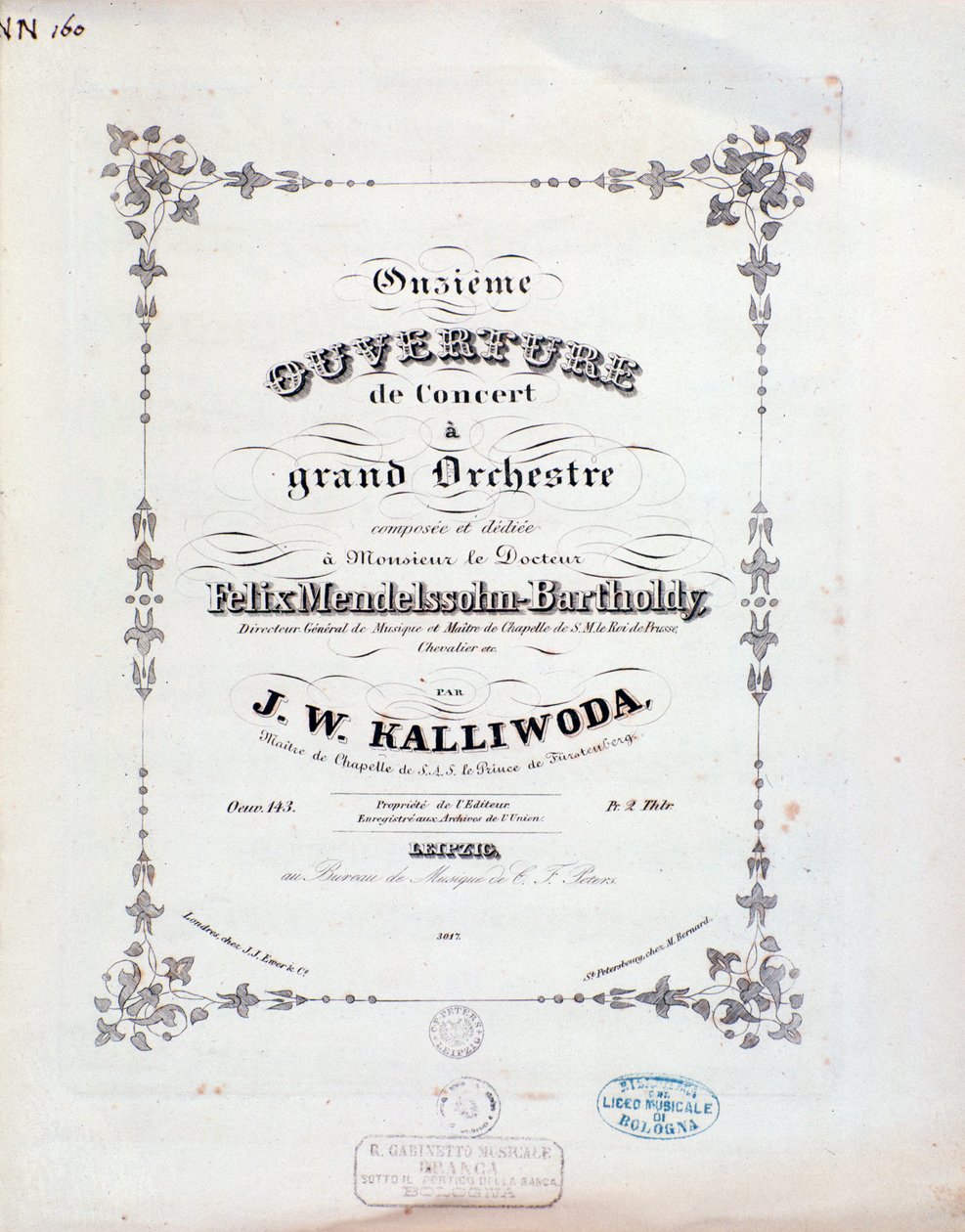 Titelsida för partitur till ouvertyr nr 11 av Kalliwoda av Unknown artist