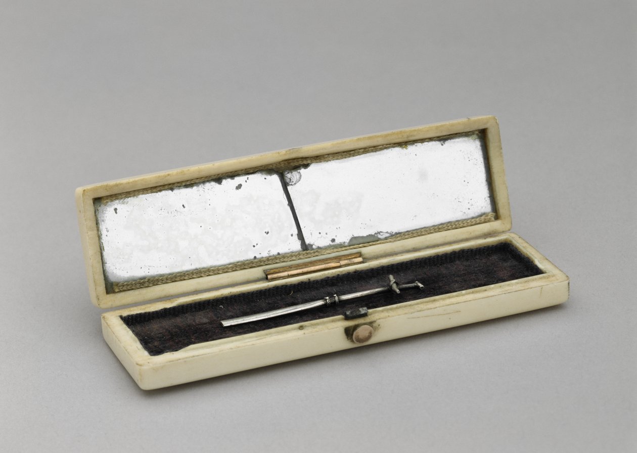 Tandpetarfodral, ca. 1840-1880 (elfenben, silver, spegelglas, sammet) av Unknown artist